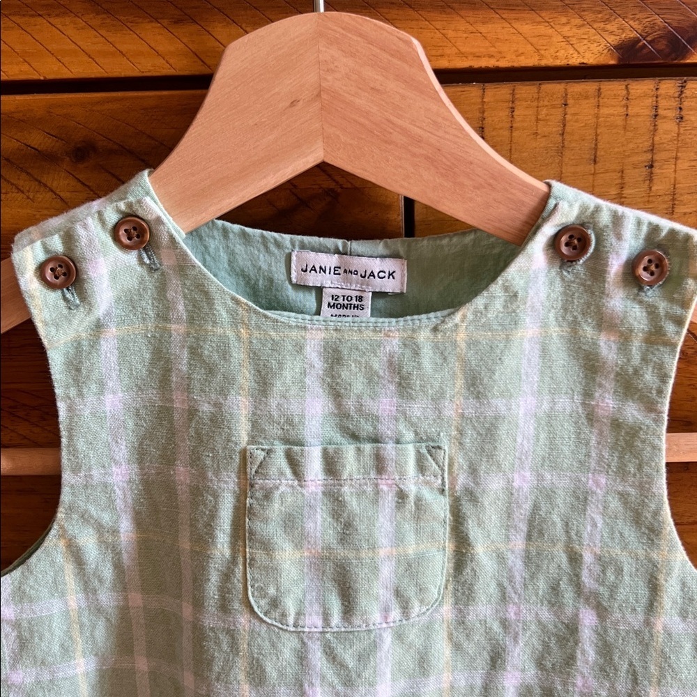 Janie & Jack Green Plaid Baby Romper - Picture 3 of 5